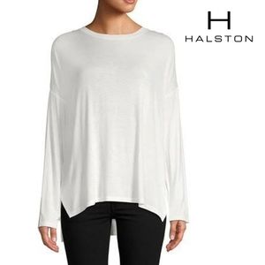 NWT $49 HALSTON Hi Lo Drop Shoulder Long Sleeve Top. Fits XS to Medium